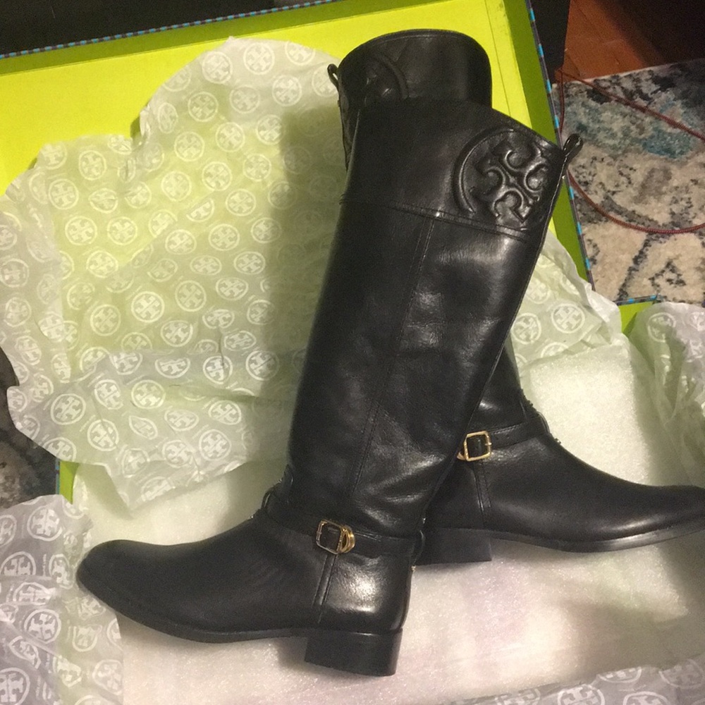 Tory Burch Marlene Riding Boots 7.5 Black leather